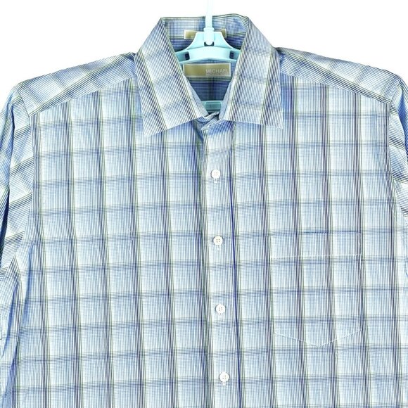MICHAEL Michael Kors Men's Long Sleeve Plaid Blue Shirt Size 16.5 32/33 Large - Picture 3 of 11